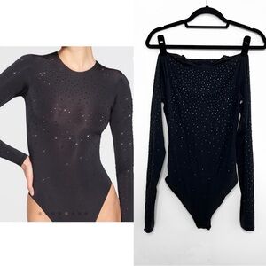 Swarovski x Skims Jelly Sheer Long Sleeve Crew Neck Bodysuit - Onyx - Small